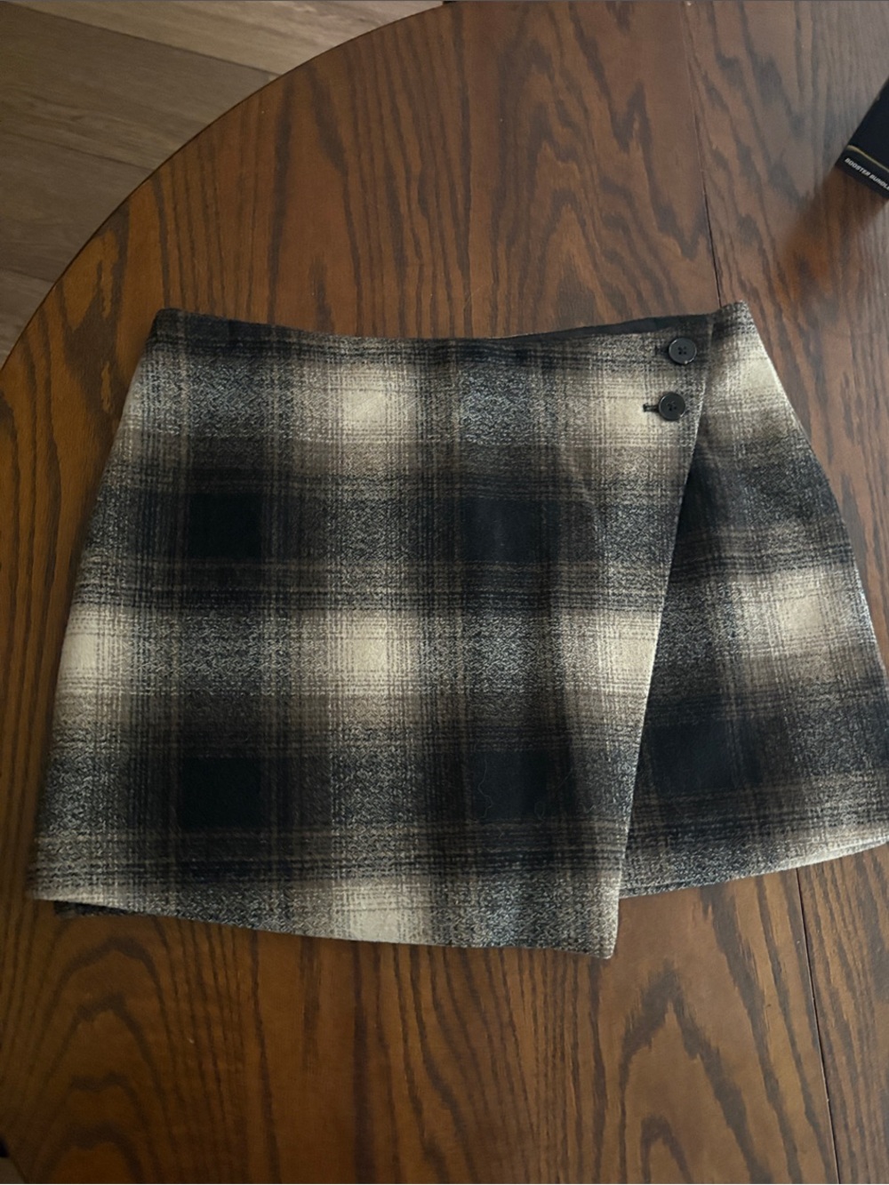 Plaid Wrap Mini Skirt in Black & Cream